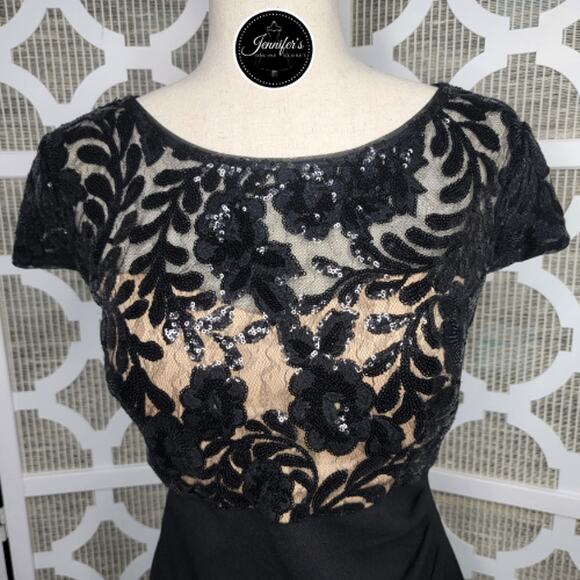 Alex Evenings Black Petite Short Empire Waist Sequin Bodice Sheath Dress 12P - Picture 3 of 16